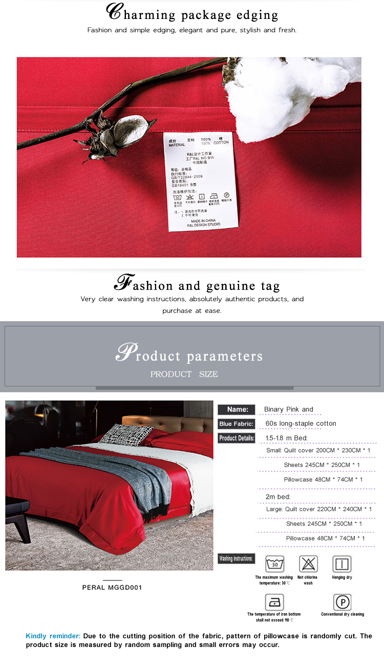 Custom 100% Cotton Red Luxury Bedding