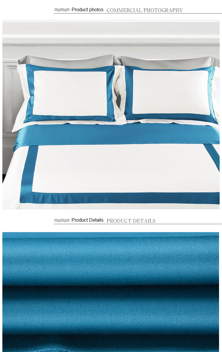 Luxury 100% Cotton True White Blue Bedding Sheets