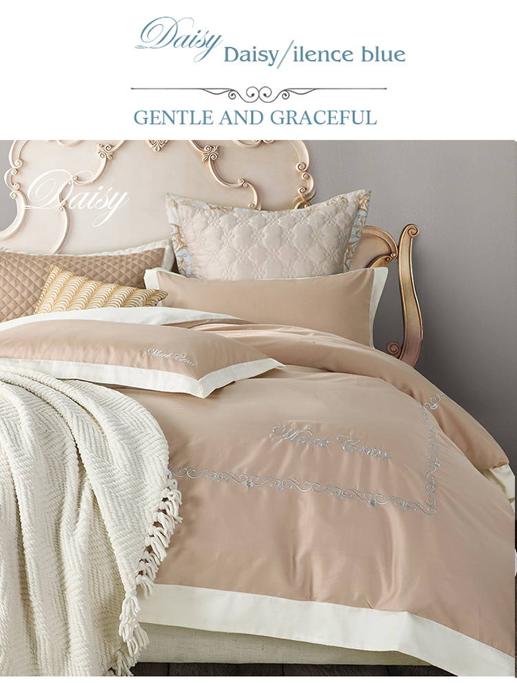 Embroidered Satin Beige Comforter Set