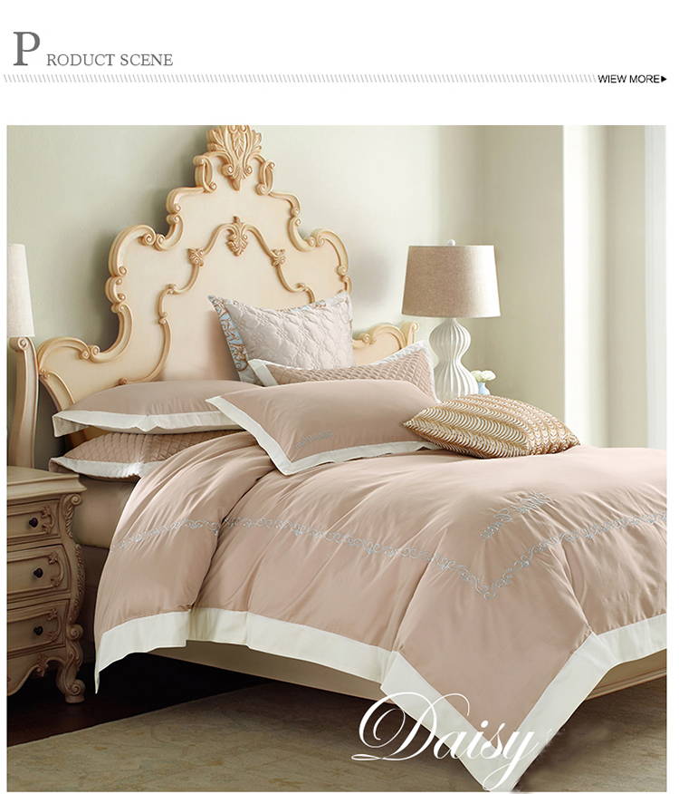 Embroidered Satin Beige Comforter Set