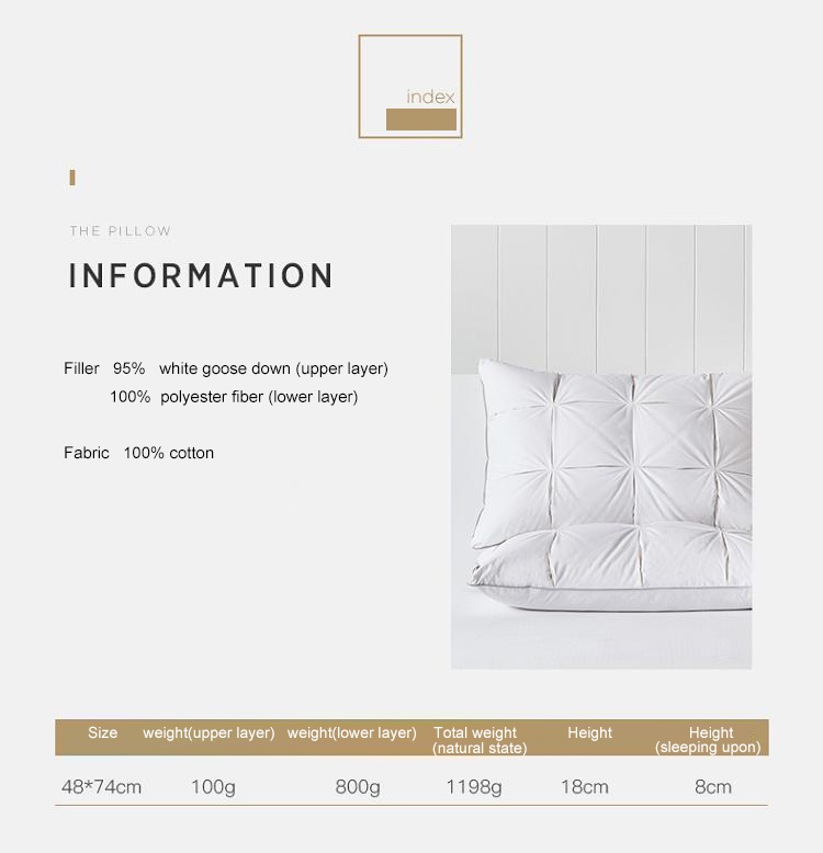 Luxury 95% white Down Pillows 100% cotton