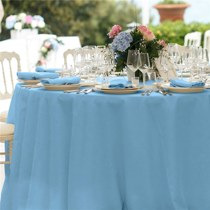100% Polyester 90" Inch Light Blue Round Table Cover