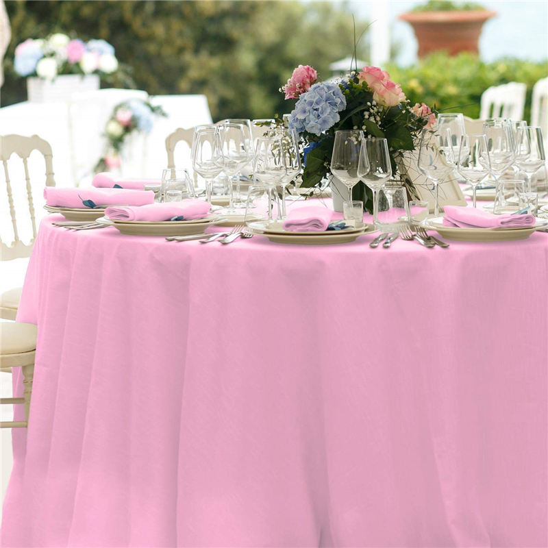 120" Inch 100% Polyester Pink Round Table Cover