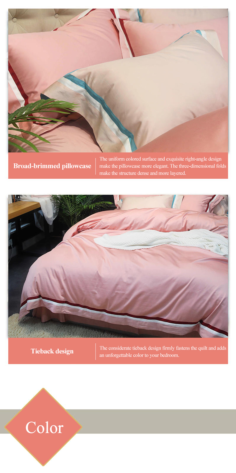 Light Pink 4PCS 100% Long Staple Cotton Bed Linen