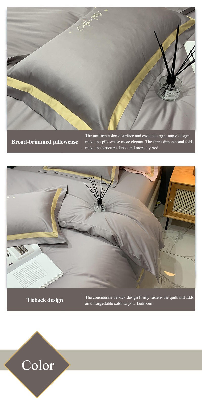 Light Grey 4PCS 100% Long Staple Cotton Bed Cover