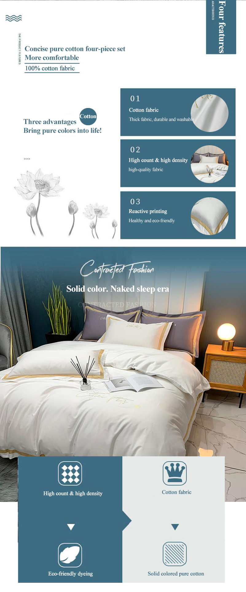 White 4PCS Pure Cotton Bedding Set