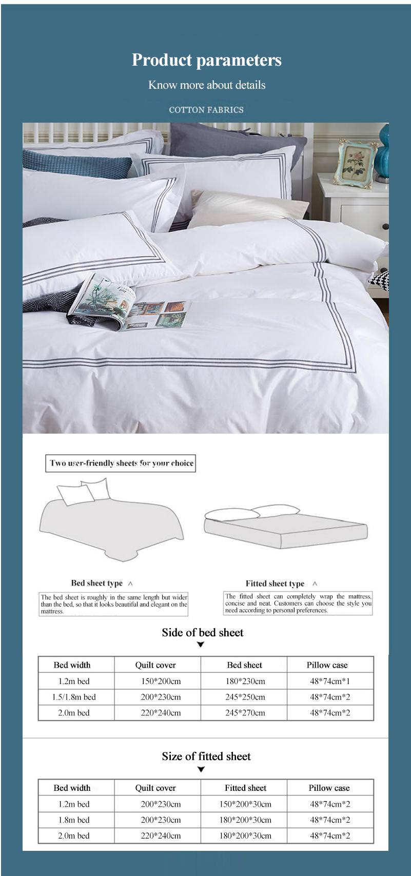 Bedsheet White 4PCS 100% Cotton