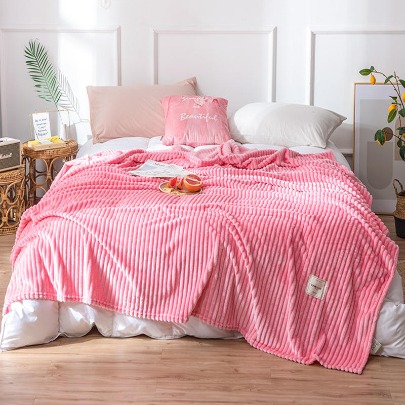 Softness Plush Bedding Throws Pink Stripe Design