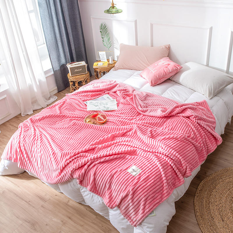 Softness Plush Pink Stripe Design Bedding Throws
