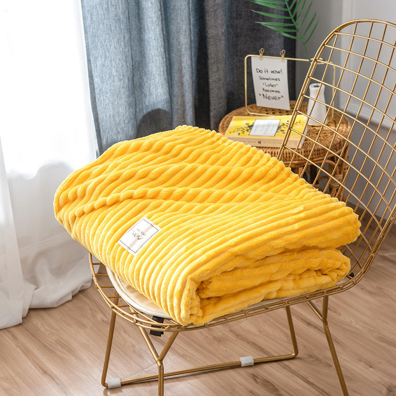 Fleece Blankets Soft Plush Yellow Stripe Design