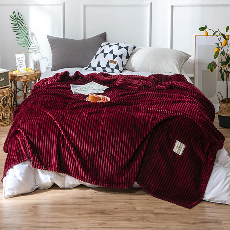 Ultra-soft Throw Blankets Dark Red Stripe Design