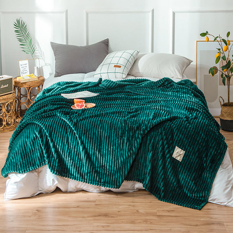 Dark Green Stripe Design Cozy Fleece Blankets