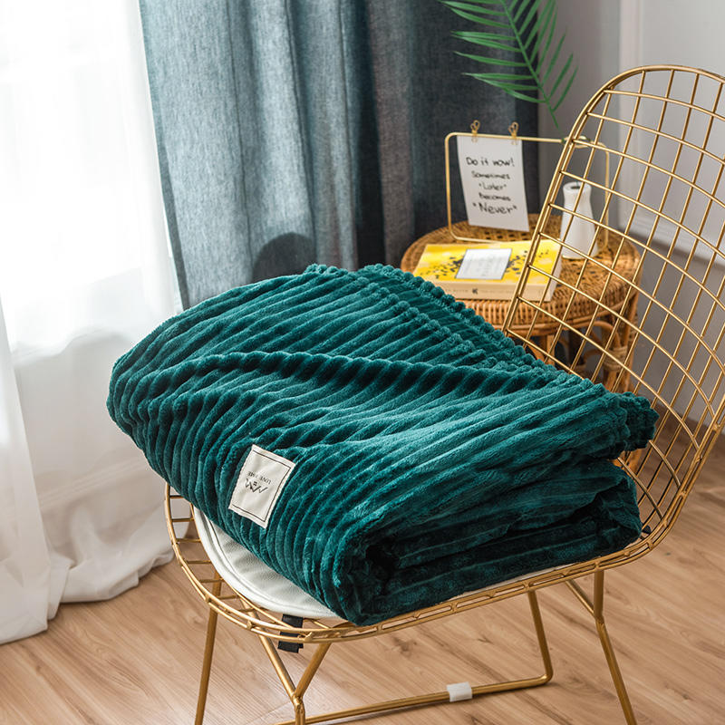 Fleece Blankets Soft Plush Dark Green Stripe Design
