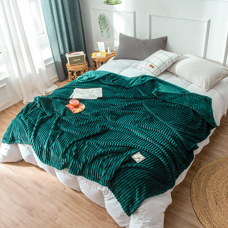 Fleece Blankets Dark Green Stripe Design Cozy