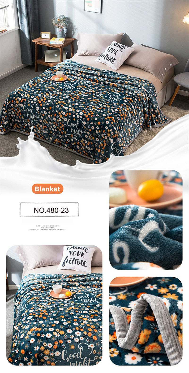 Super Soft Teal Print Floral Hotel Blanket