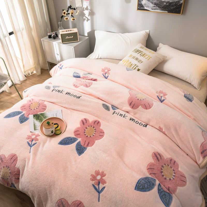 Pink Floral Fluffy Polyester Blanket