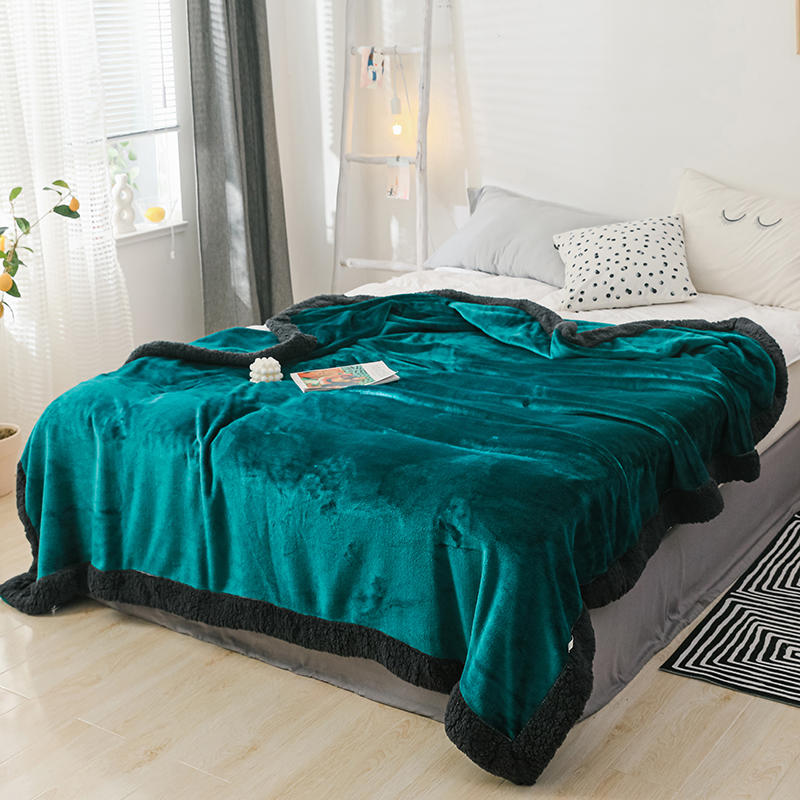 King Bed Raschel Blanket Dark Cyan&Black