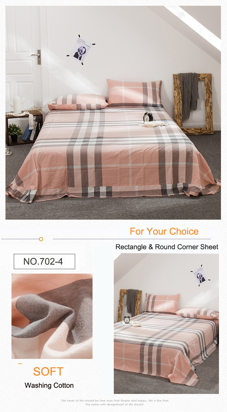 Bedsheet Cotton Fabric Queen Plaid Bed Linen