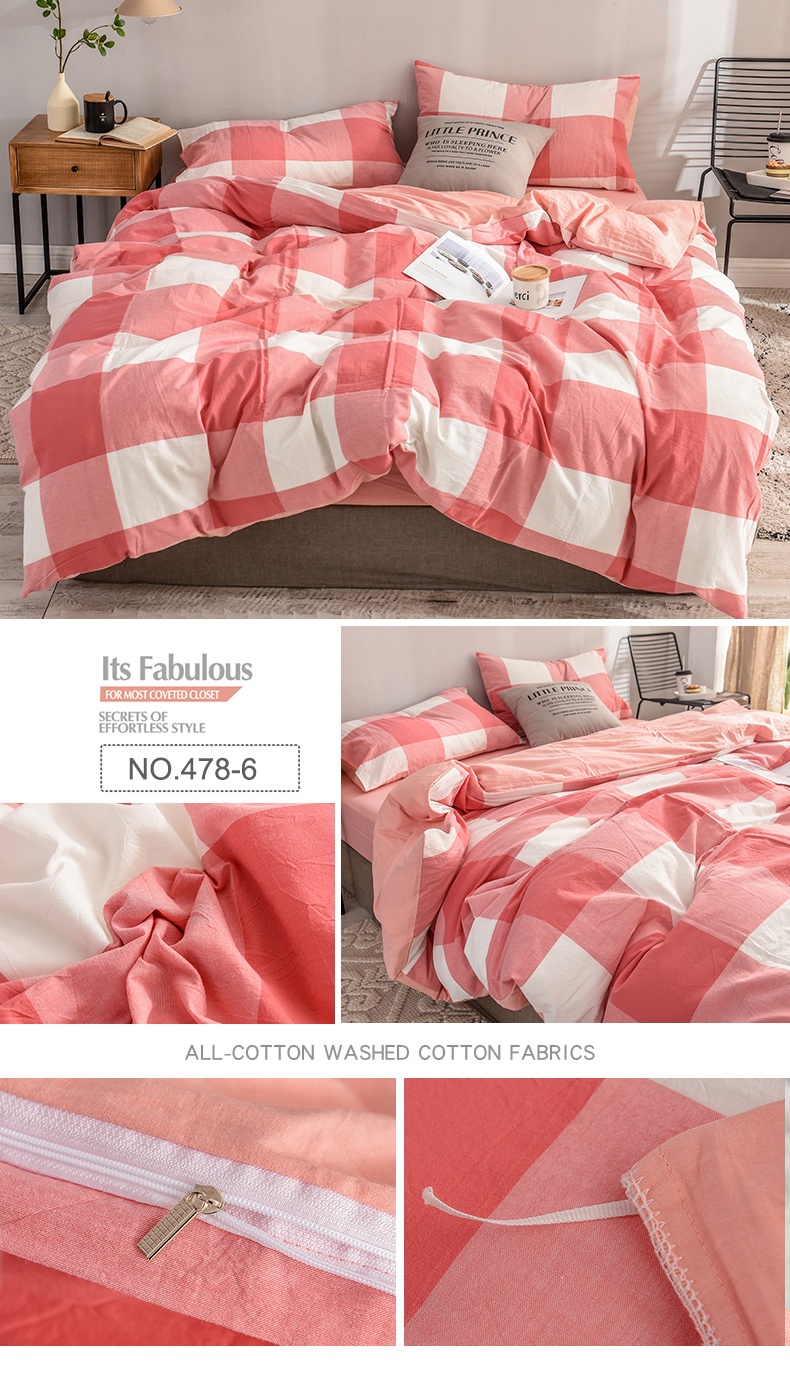 100% Washed Cotton Fabric Plaid Bed Sheet