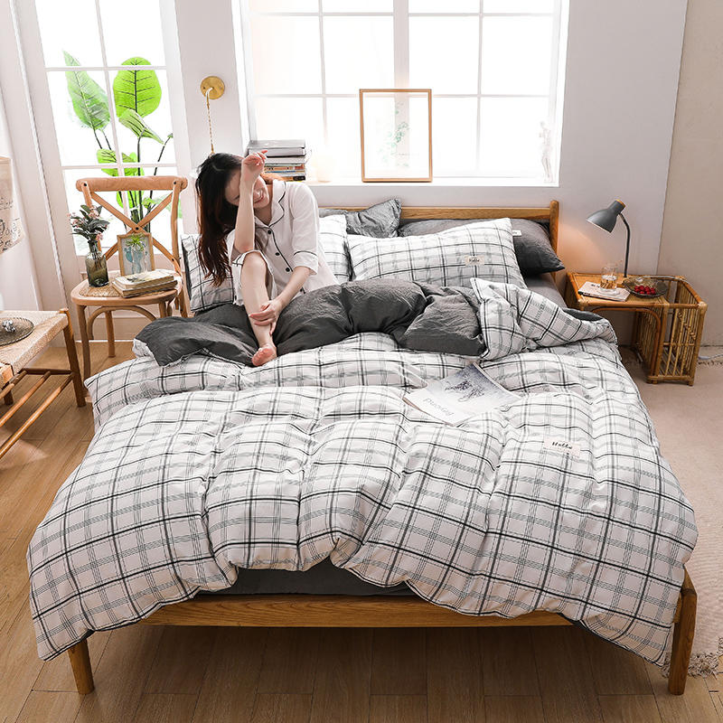 Bed Sheet Polyester White Plaid