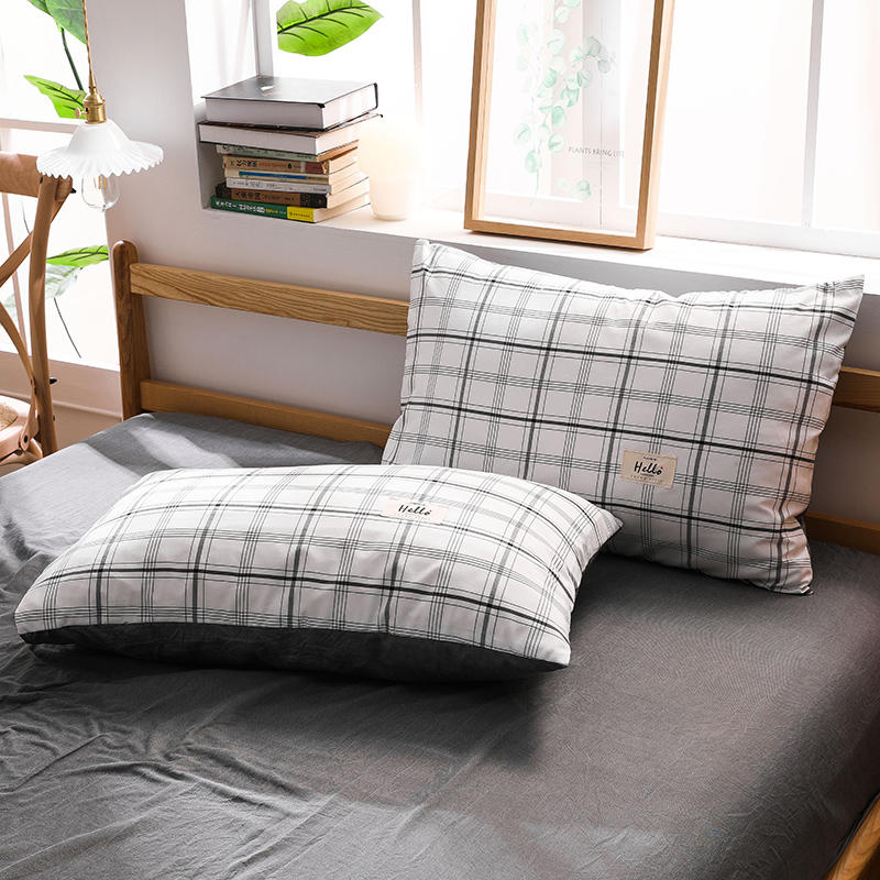 Bed Sheet White Plaid Simple Style