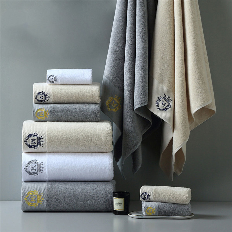 Custom Embroidered Logo White Bath Towel Set
