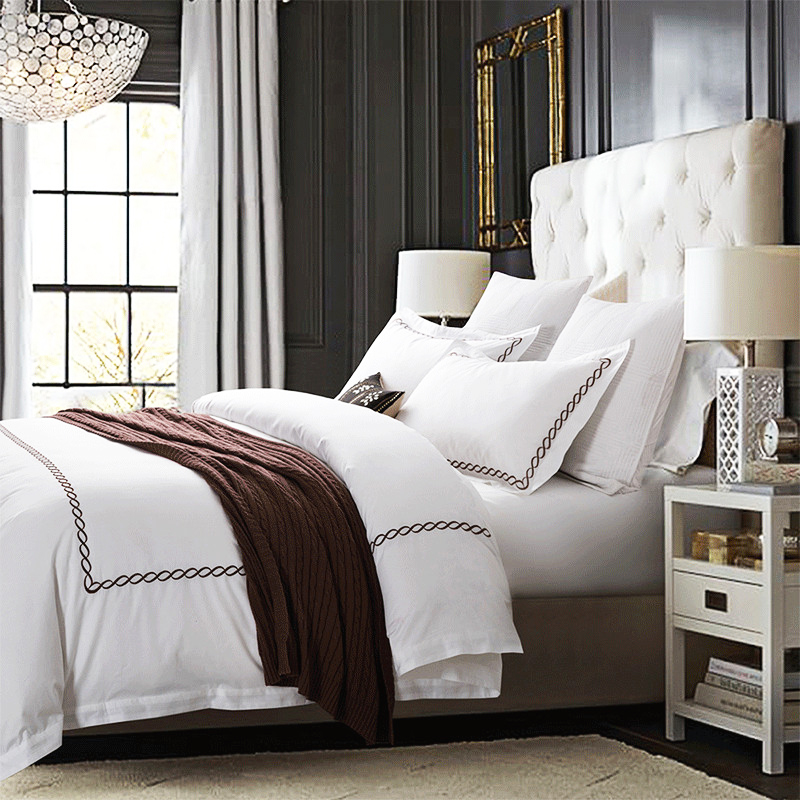 800 Thread Count Cotton Embroidered Hotel Fitted Sheets