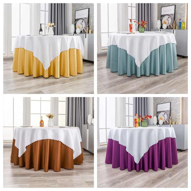 Double layer Round Tablecloth White Hotel Wedding Damask Table Cover Solid color without pattern