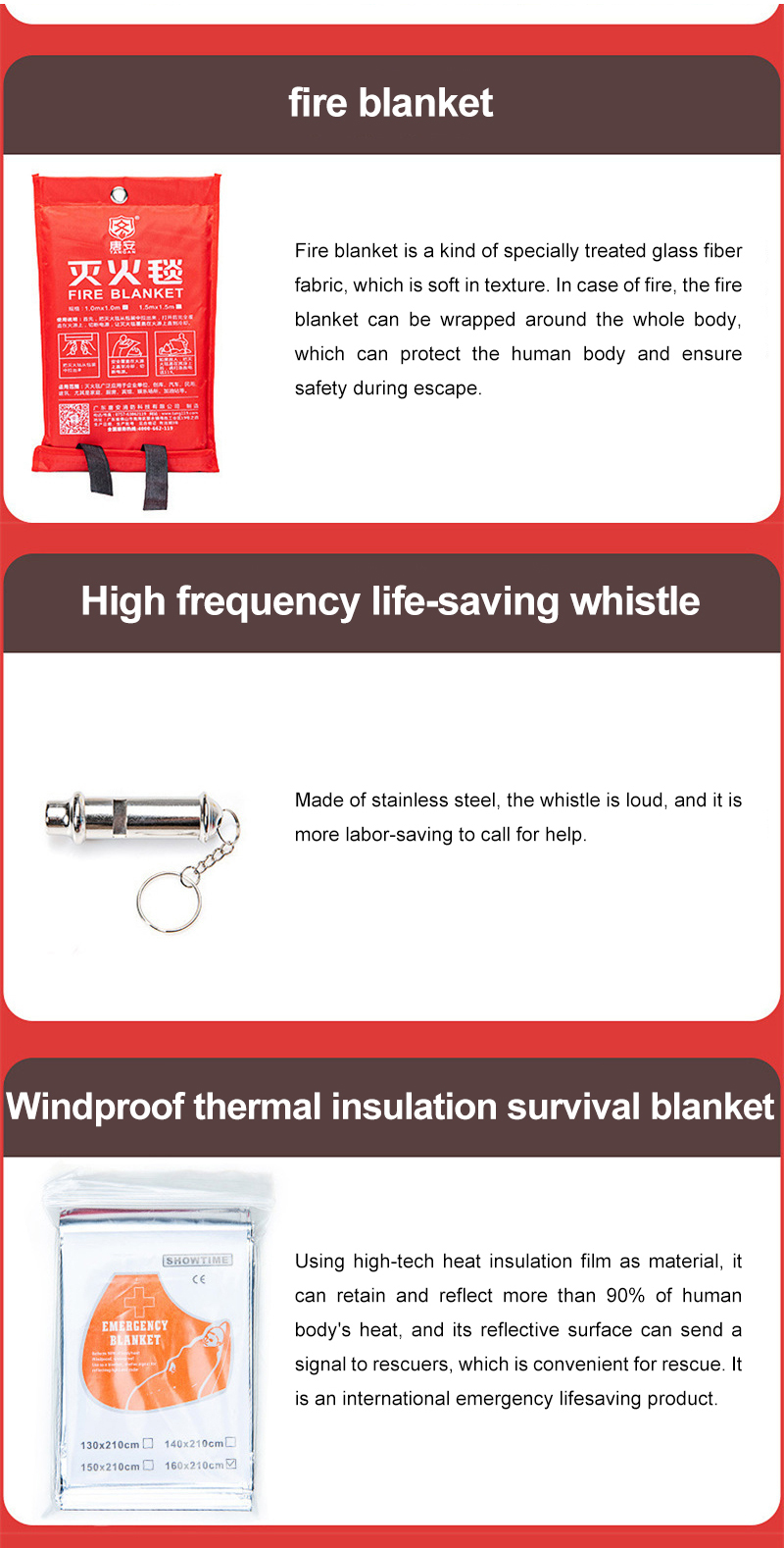 Classic fiberglass fire blanket first aid emergency kit