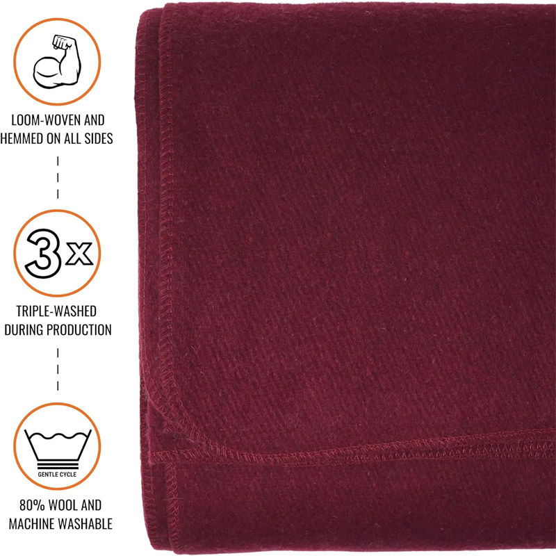 Army wool blanket - cozy quality - Wine color
