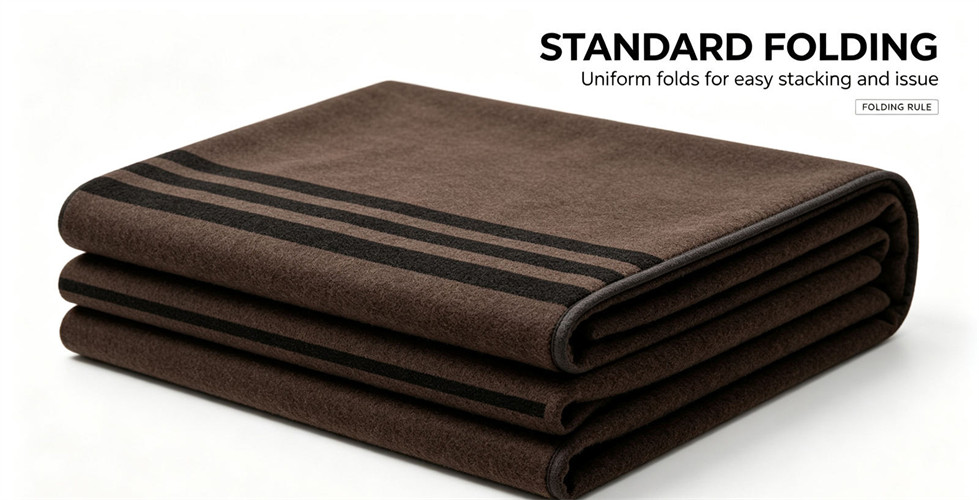 Wool polyester reserve blanket shown in detail for colour and appearance assessment in government stockpile planning.