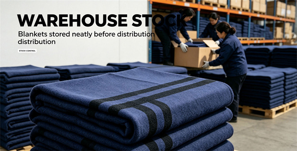 Wool polyester reserve blanket units arranged for warehouse storage and sample confirmation in government stockpile planning. Wool polyester reserve blanket units arranged for warehouse storage and sample confirmation in government stockpile planning.