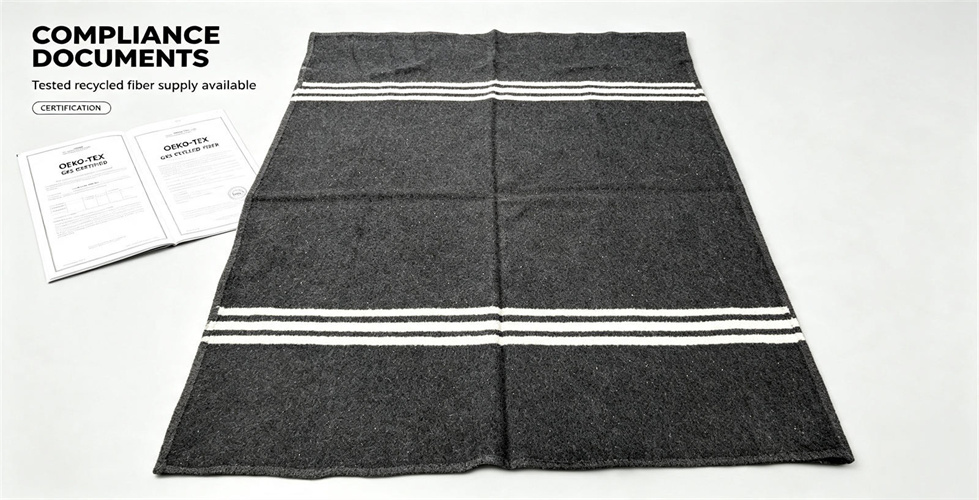 Recycled polyester relief blanket shown for tender document review in recycled-material procurement.