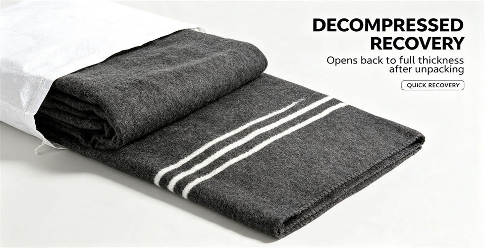 Recycled polyester relief blanket shown for tender document review in recycled-material procurement.