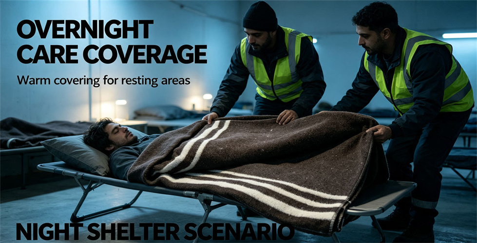 Recycled polyester relief blanket shown in a practical supply setting for final purchase approval.