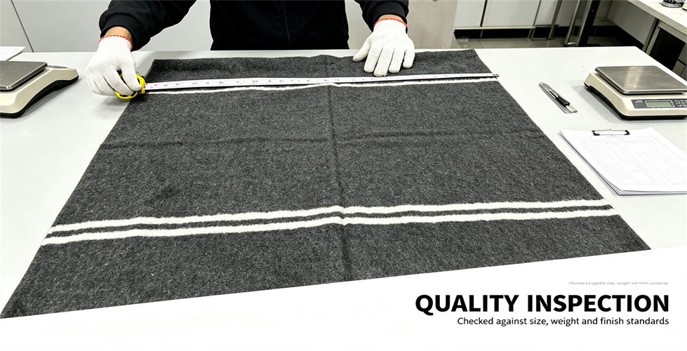 Recycled polyester relief blanket shown in a practical supply setting for tender document review.