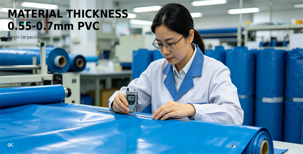 A technician checks coated fabric used for inflatable tent production for bulk procurement review