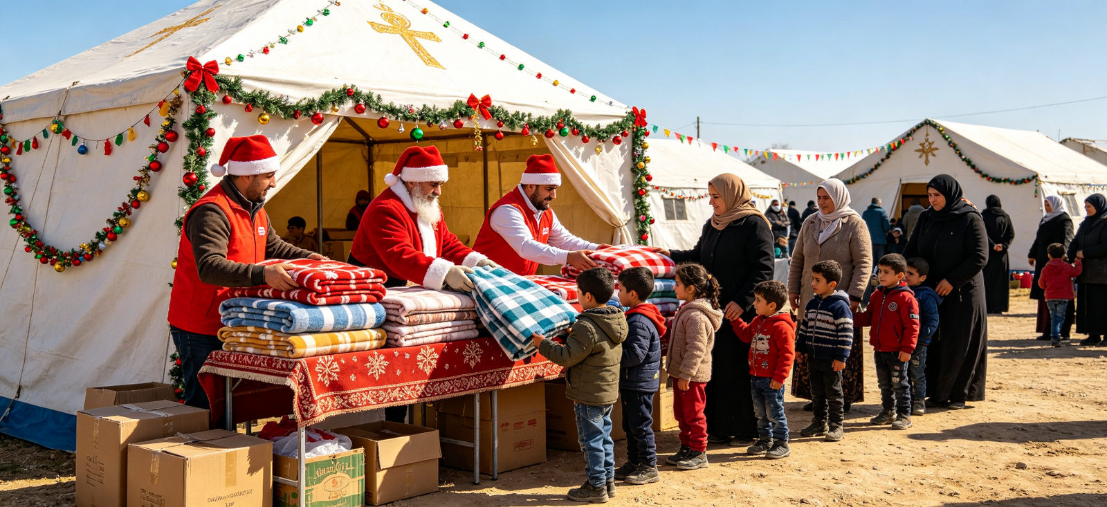 Emergency relief blanket colourful distribution scene for identification and field allocation review Emergency relief blanket colourful distribution scene for identification and field allocation review