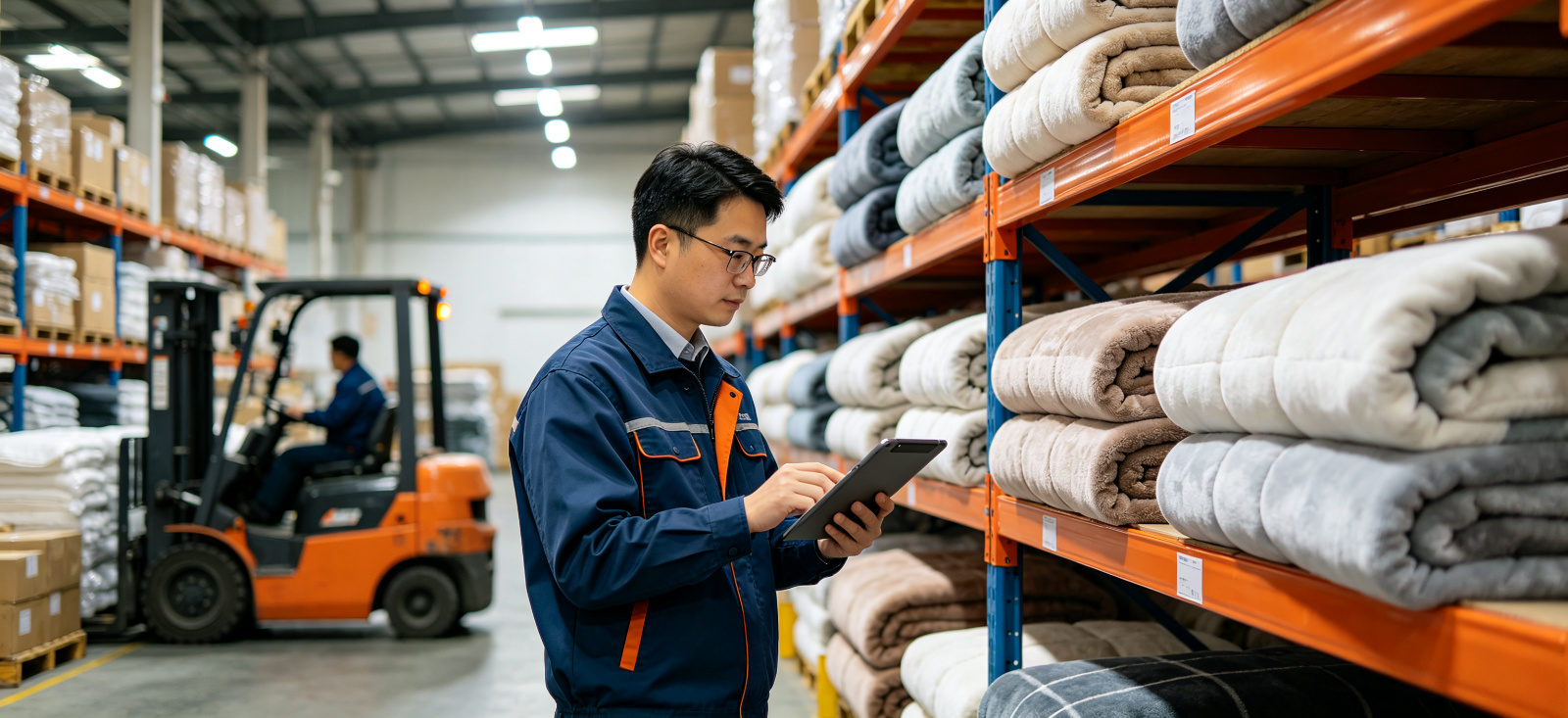 Emergency relief blanket warehouse stock review for storage rotation and reserve inventory control