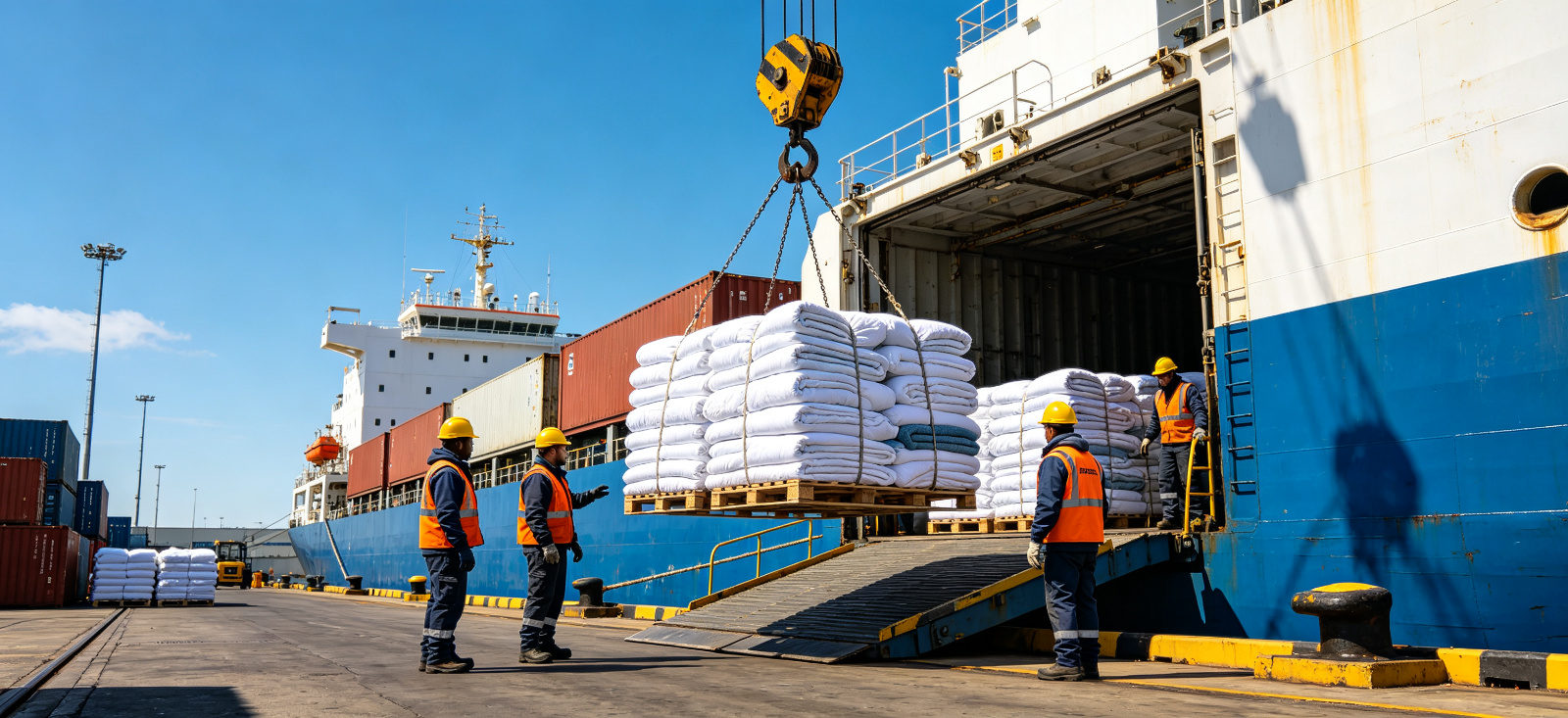 Emergency relief blanket port container loading for bulk procurement and export shipment planning