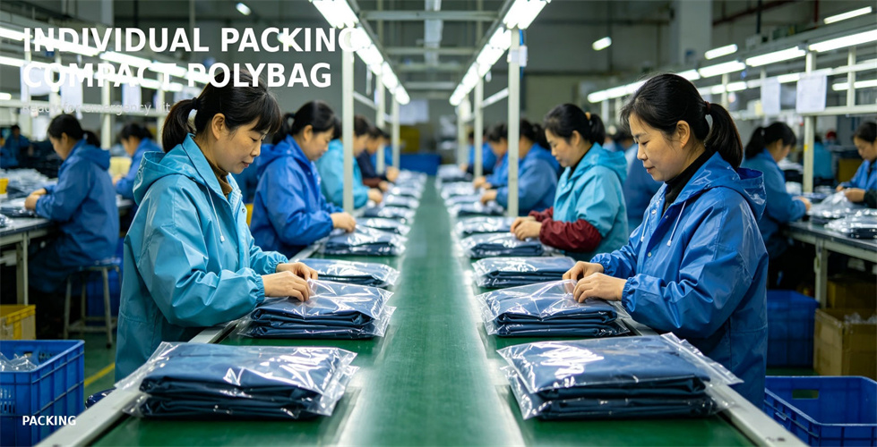 Individually packed raincoats prepared for inventory handling for procurement review and emergency team distribution