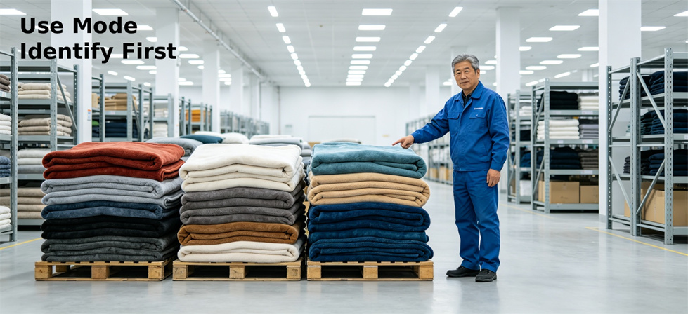 Emergency relief blanket use-mode stacks for identifying size, colour and packing requirements