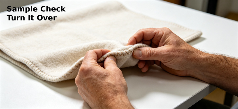 Emergency relief blanket sample detail check for reverse side, seam finish and approved standard