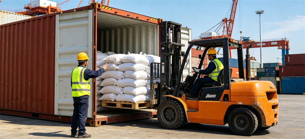 Flood sandbags container loading for export packing, pallet handling and shipment readiness Flood sandbags container loading for export packing, pallet handling and shipment readiness