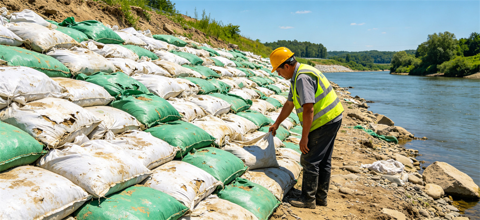 Flood sandbags riverbank final check for quotation review, inspection evidence and flood-control readiness