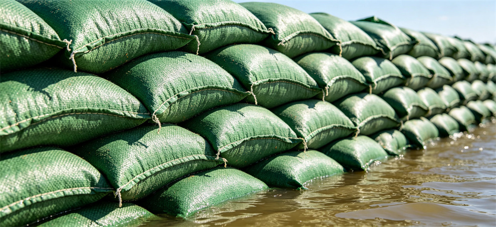 Flood sandbags floodwater wall for storage life, reuse review and wet-site acceptance planning