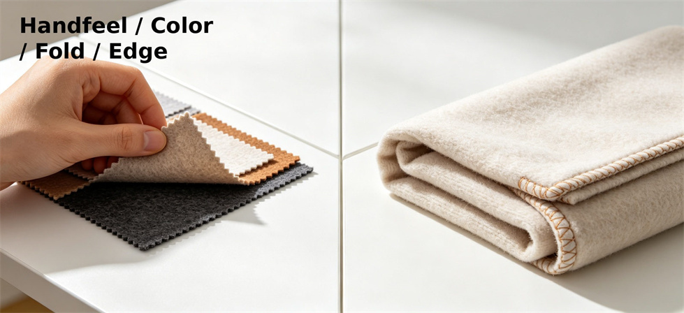 Relief blanket edge, fold and color check for specification approval and buyer-side sample verification Relief blanket edge, fold and color check for specification approval and buyer-side sample verification