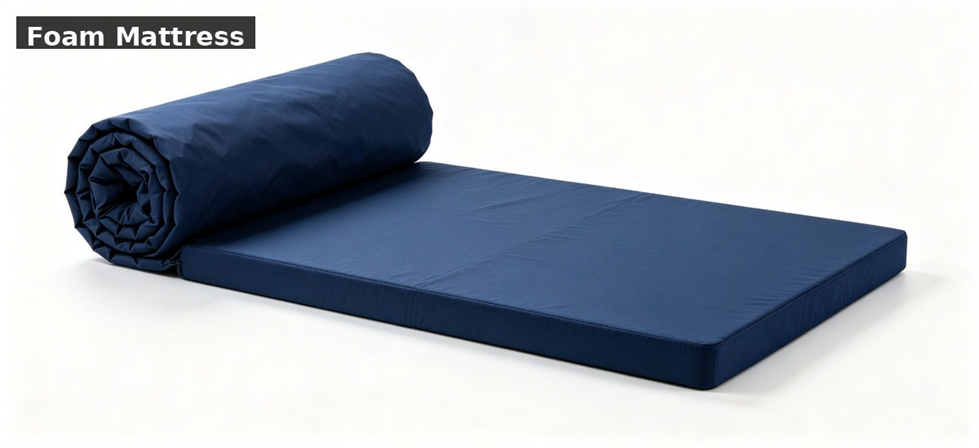 Foldable foam mattress shown for disaster accommodation and bulk purchasing review