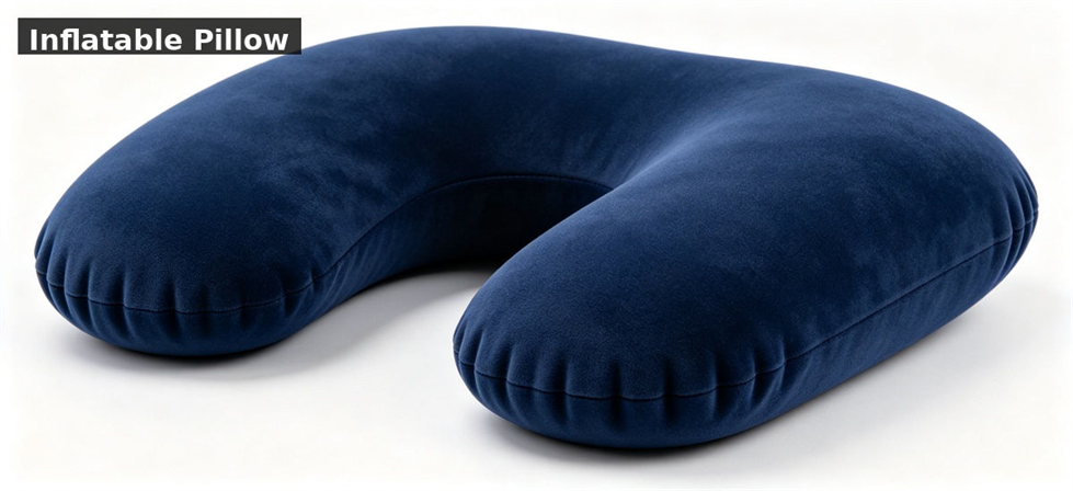 Inflatable travel pillow shown for temporary shelter bedding kits and institutional procurement