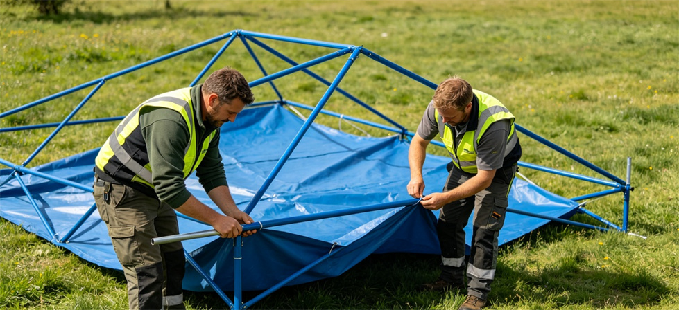 Frame tent assembly partial for institutional relief tent procurement and project review